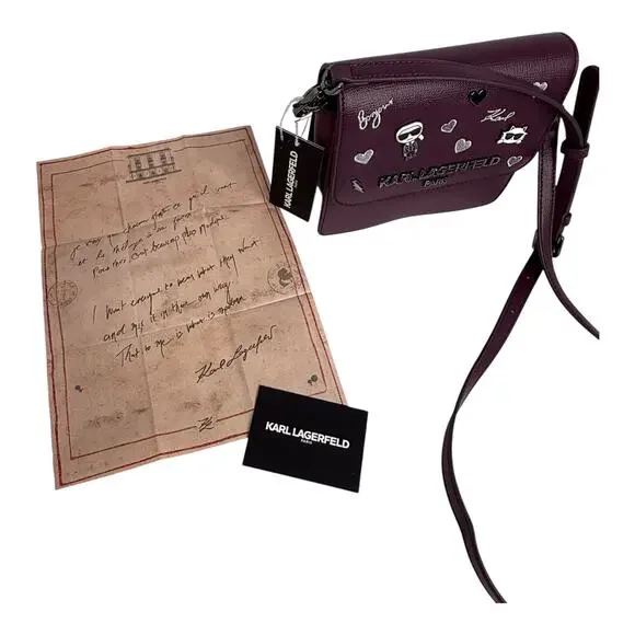 Karl Lagerfeld Vegan Leather CROSSBODY CLUTCH BAG Red Annette Cat Handbag Purse Crossbody Bags